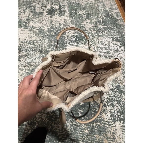 House of Harlow 1960 Sherpa Leather Weekender Bag Cream/Tan‎ Purse EUC No Strap